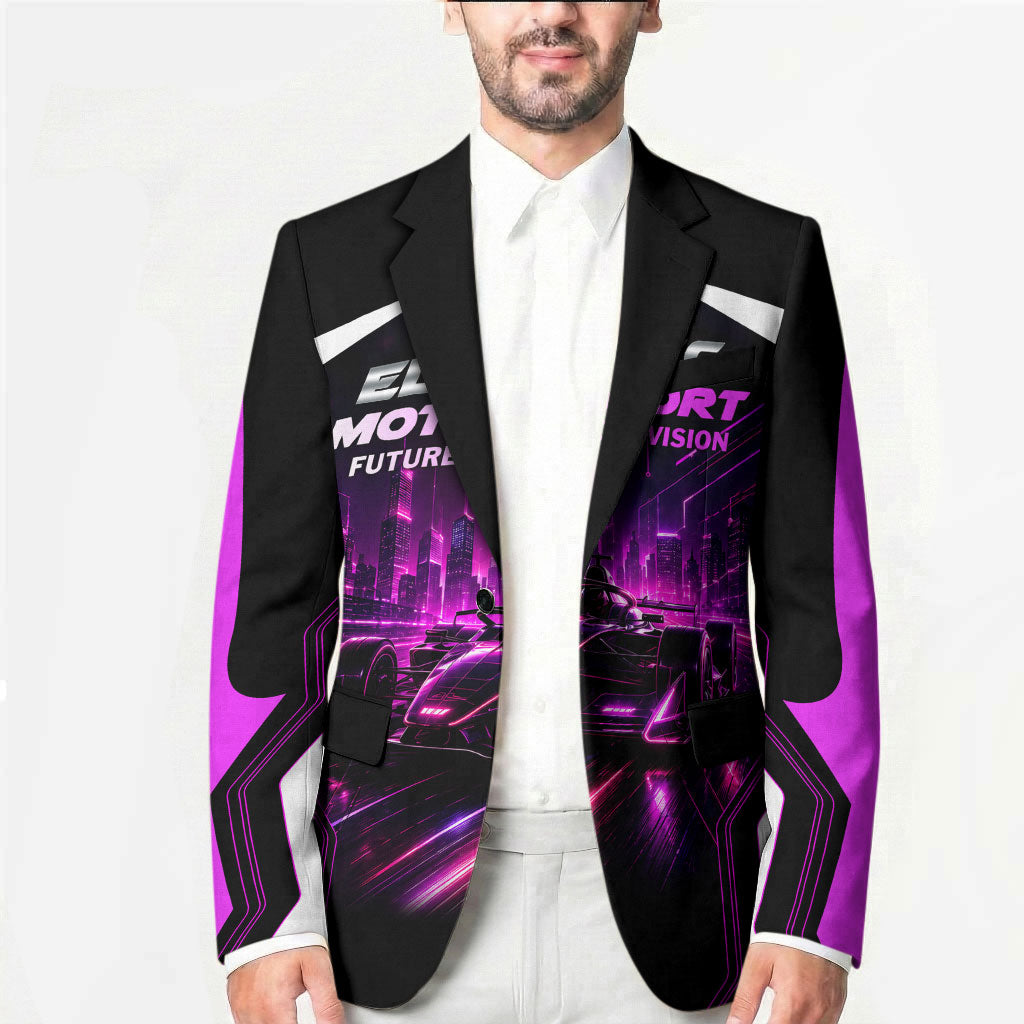 Electric Motorsport Racing Blazer Futuristic Neon Formula Race Car Skyline Art