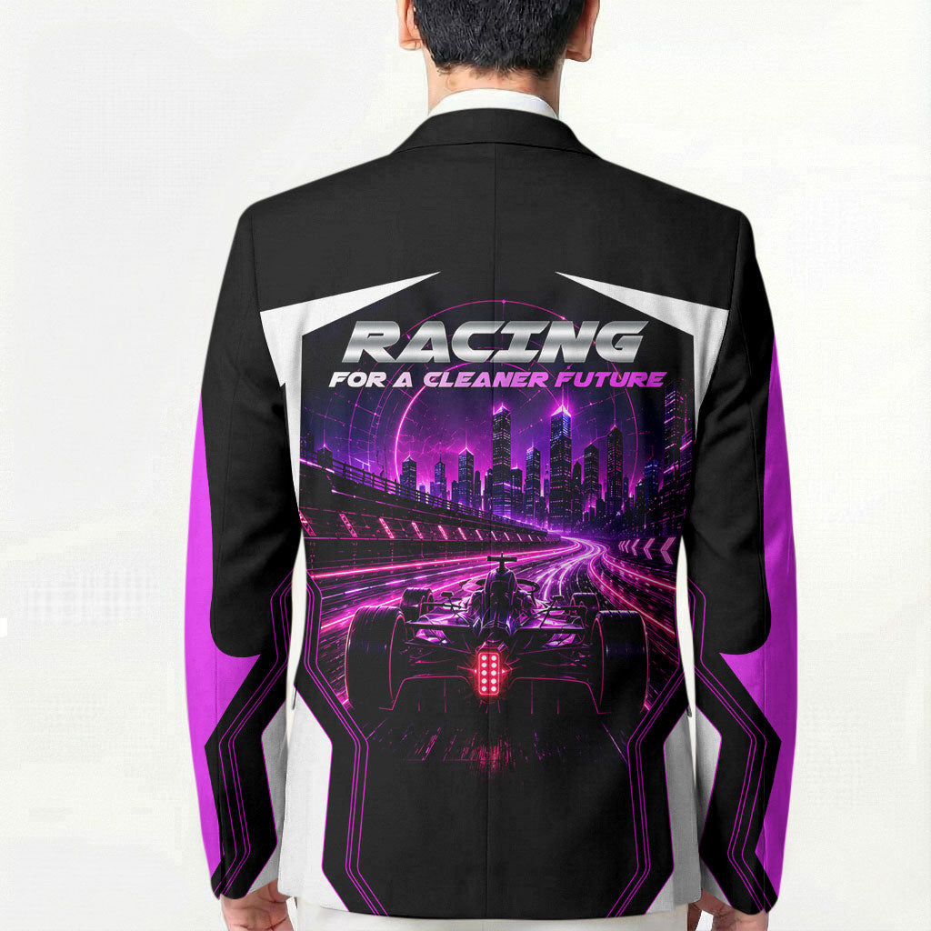 Electric Motorsport Racing Blazer Futuristic Neon Formula Race Car Skyline Art