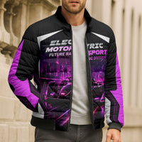 Electric Motorsport Racing Bomber Puffer Jacket Futuristic Neon Formula Race Car Skyline Art