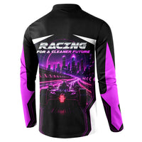 Electric Motorsport Racing Button Sweatshirt Futuristic Neon Formula Race Car Skyline Art