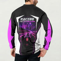 Electric Motorsport Racing Button Sweatshirt Futuristic Neon Formula Race Car Skyline Art