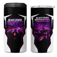 Electric Motorsport Racing 4 in 1 Can Cooler Tumbler Futuristic Neon Formula Race Car Skyline Art