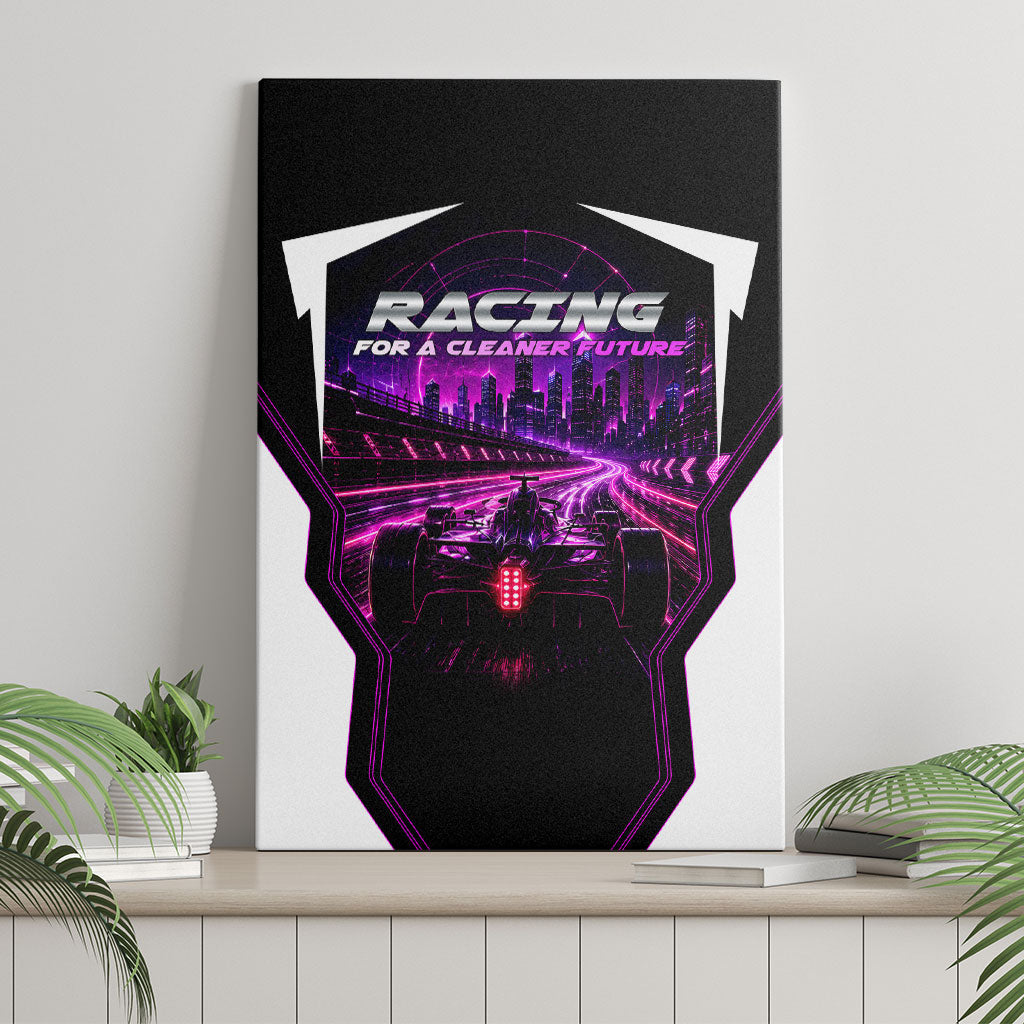 Electric Motorsport Racing Canvas Wall Art Futuristic Neon Formula Race Car Skyline Art