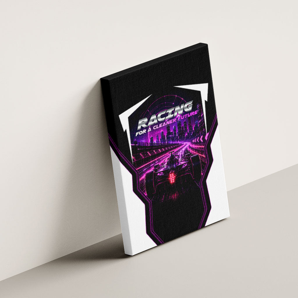 Electric Motorsport Racing Canvas Wall Art Futuristic Neon Formula Race Car Skyline Art