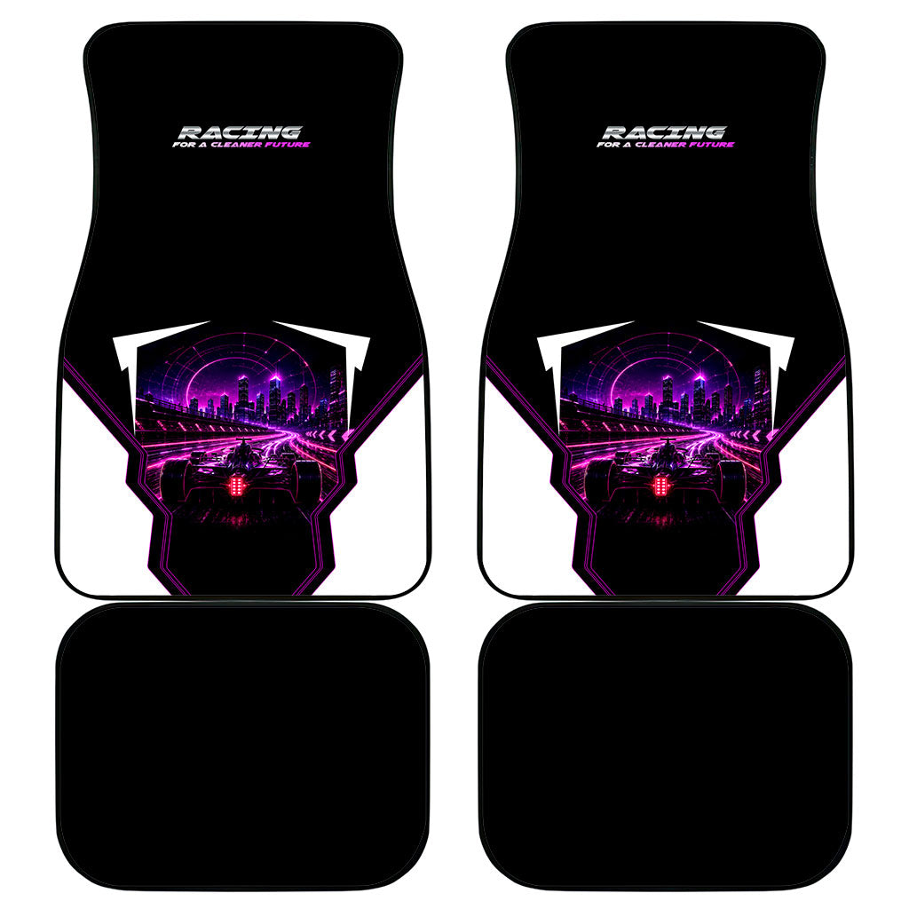 Electric Motorsport Racing Car Mats Futuristic Neon Formula Race Car Skyline Art