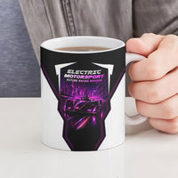 Electric Motorsport Racing Ceramic Mug Futuristic Neon Formula Race Car Skyline Art