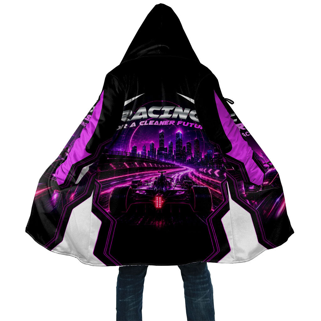 Electric Motorsport Racing Cloak Futuristic Neon Formula Race Car Skyline Art