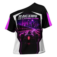 Electric Motorsport Racing Cross Shoulder Shirt Futuristic Neon Formula Race Car Skyline Art