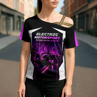 Electric Motorsport Racing Cross Shoulder Shirt Futuristic Neon Formula Race Car Skyline Art