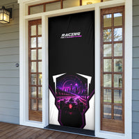 Electric Motorsport Racing Door Cover Futuristic Neon Formula Race Car Skyline Art