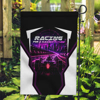 Electric Motorsport Racing Garden Flag Futuristic Neon Formula Race Car Skyline Art