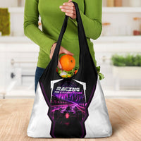 Electric Motorsport Racing Grocery Bag Futuristic Neon Formula Race Car Skyline Art