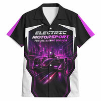 Electric Motorsport Racing Hawaiian Shirt Futuristic Neon Formula Race Car Skyline Art