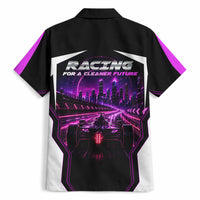 Electric Motorsport Racing Hawaiian Shirt Futuristic Neon Formula Race Car Skyline Art