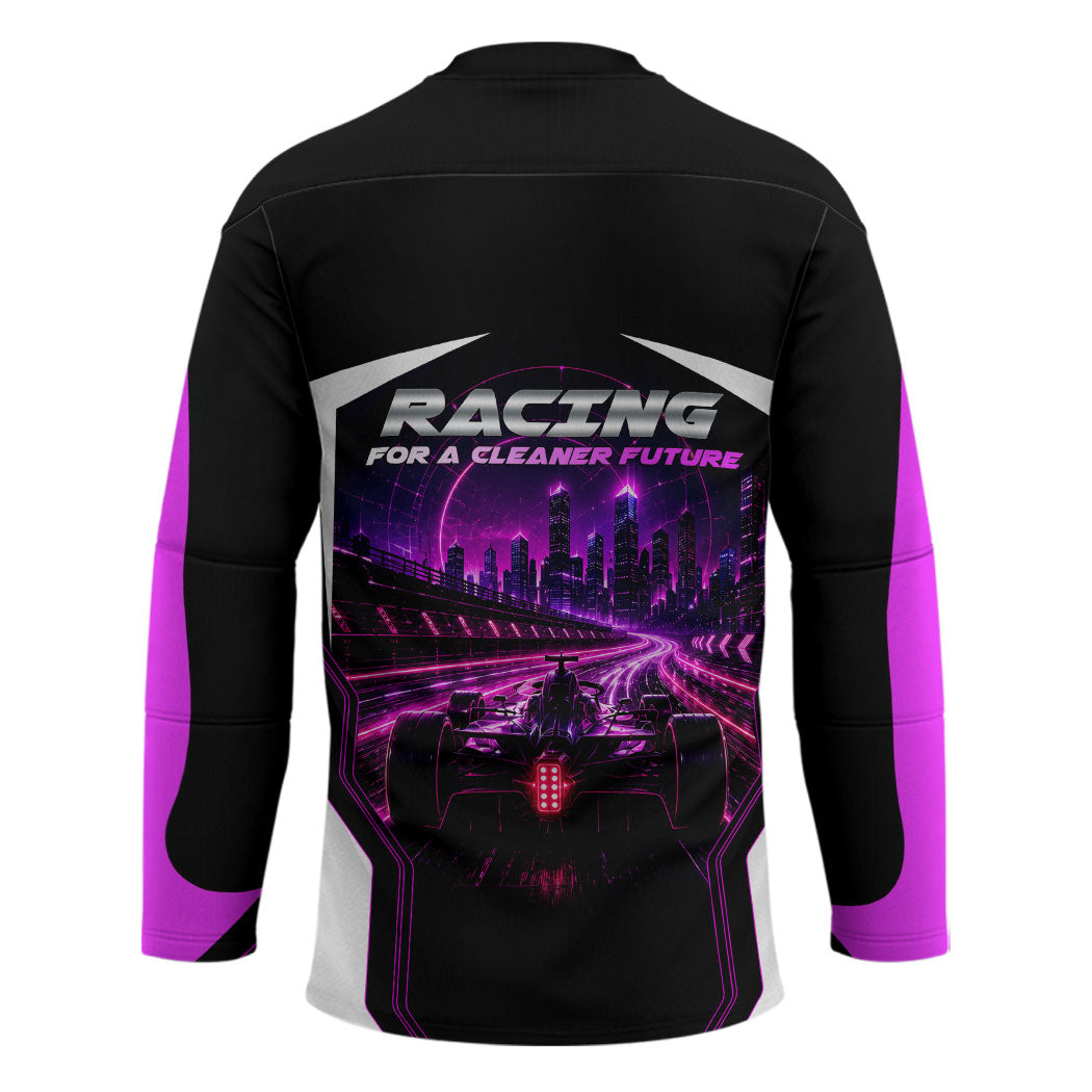 Electric Motorsport Racing Hockey Jersey Futuristic Neon Formula Race Car Skyline Art