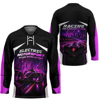 Electric Motorsport Racing Hockey Jersey Futuristic Neon Formula Race Car Skyline Art