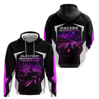 Electric Motorsport Racing Hoodie Futuristic Neon Formula Race Car Skyline Art