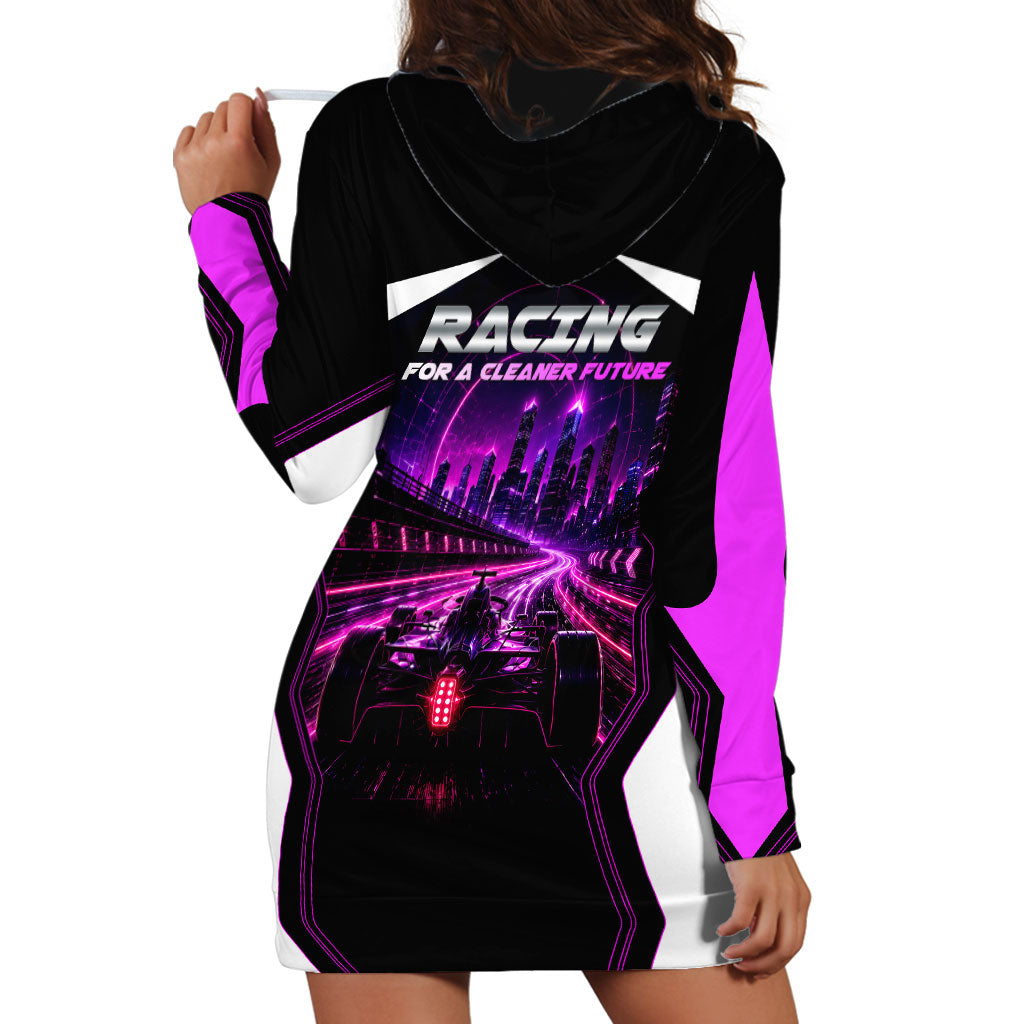 Electric Motorsport Racing Hoodie Dress Futuristic Neon Formula Race Car Skyline Art