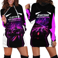 Electric Motorsport Racing Hoodie Dress Futuristic Neon Formula Race Car Skyline Art