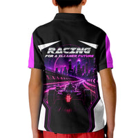 Electric Motorsport Racing Kid Polo Shirt Futuristic Neon Formula Race Car Skyline Art