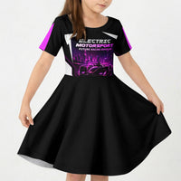 Electric Motorsport Racing Kid Short Sleeve Dress Futuristic Neon Formula Race Car Skyline Art