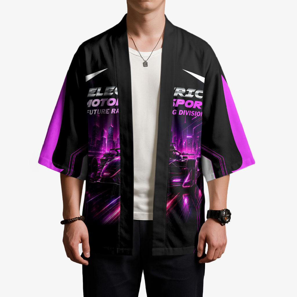 Electric Motorsport Racing Kimono Futuristic Neon Formula Race Car Skyline Art
