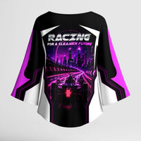 Electric Motorsport Racing Kimono Sleeve Blouse Futuristic Neon Formula Race Car Skyline Art