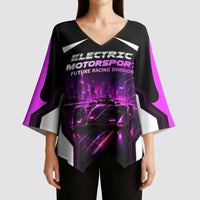 Electric Motorsport Racing Kimono Sleeve Blouse Futuristic Neon Formula Race Car Skyline Art