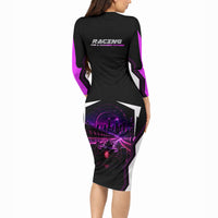 Electric Motorsport Racing Long Sleeve Bodycon Dress Futuristic Neon Formula Race Car Skyline Art