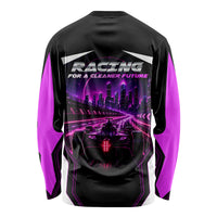 Electric Motorsport Racing Long Sleeve Shirt Futuristic Neon Formula Race Car Skyline Art
