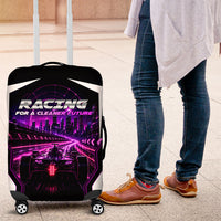 Electric Motorsport Racing Luggage Cover Futuristic Neon Formula Race Car Skyline Art