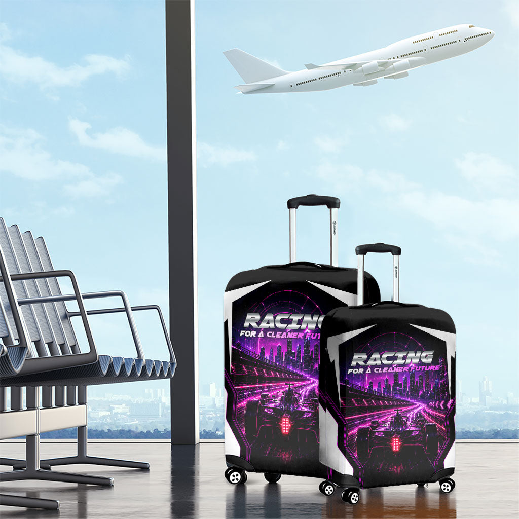 Electric Motorsport Racing Luggage Cover Futuristic Neon Formula Race Car Skyline Art
