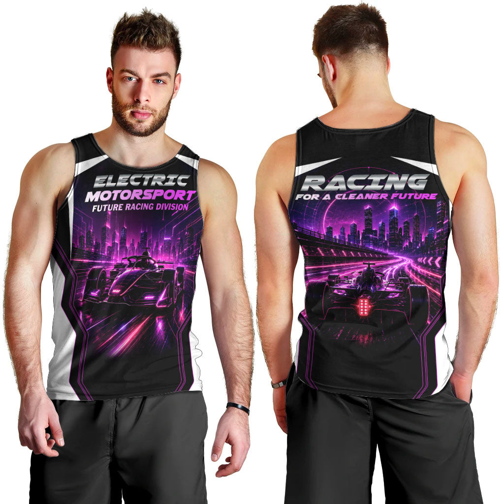 Electric Motorsport Racing Men Tank Top Futuristic Neon Formula Race Car Skyline Art