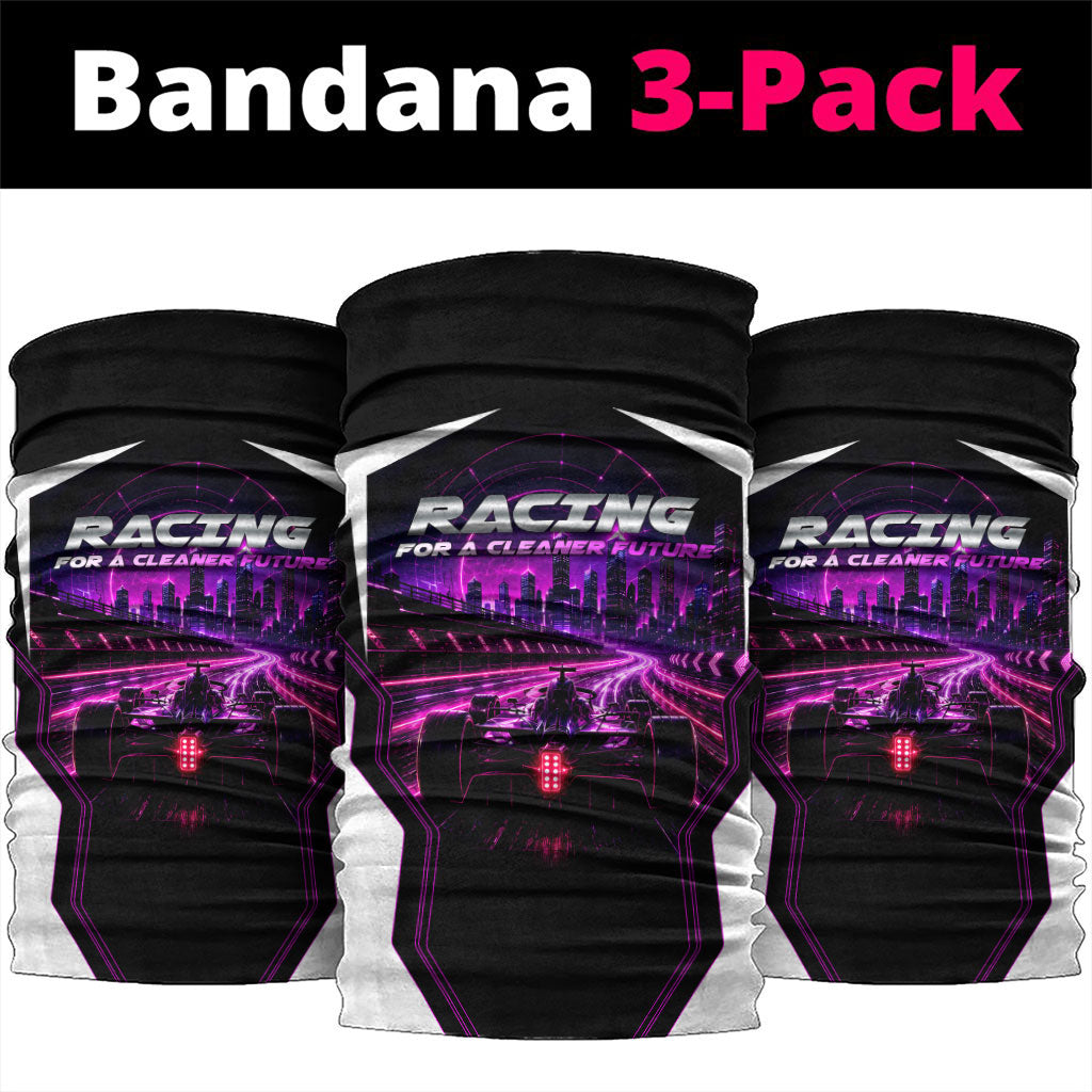 Electric Motorsport Racing Neck Gaiter Futuristic Neon Formula Race Car Skyline Art