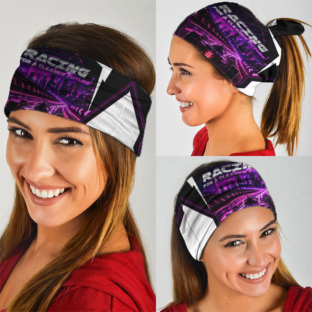 Electric Motorsport Racing Neck Gaiter Futuristic Neon Formula Race Car Skyline Art