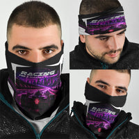 Electric Motorsport Racing Neck Gaiter Futuristic Neon Formula Race Car Skyline Art