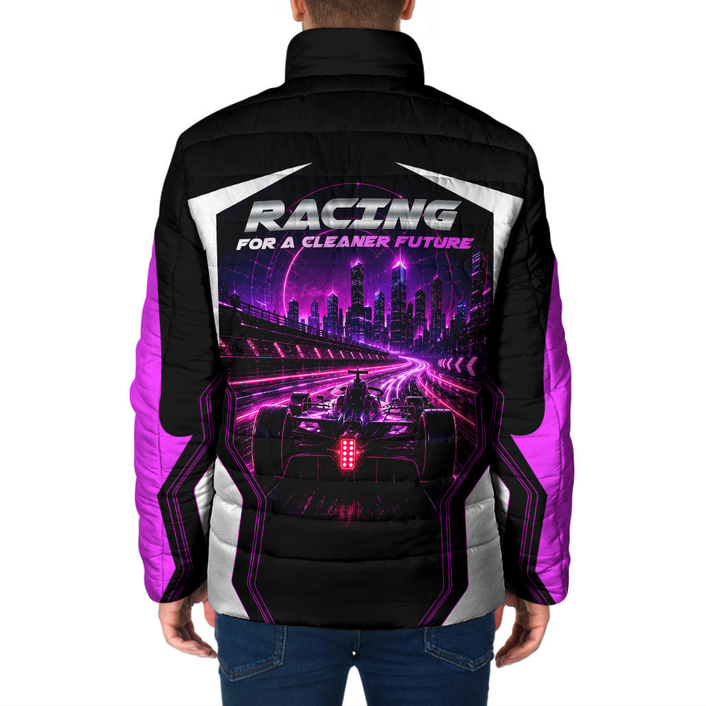 Electric Motorsport Racing Padded Jacket Futuristic Neon Formula Race Car Skyline Art