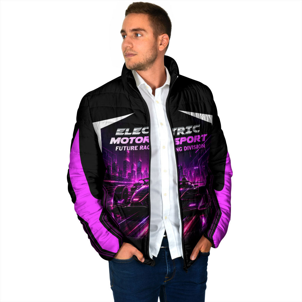 Electric Motorsport Racing Padded Jacket Futuristic Neon Formula Race Car Skyline Art