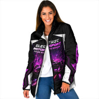 Electric Motorsport Racing Padded Jacket Futuristic Neon Formula Race Car Skyline Art