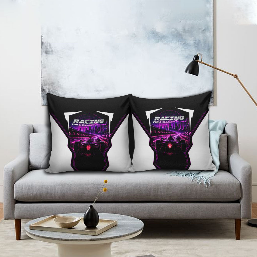 Electric Motorsport Racing Pillow Cover Futuristic Neon Formula Race Car Skyline Art