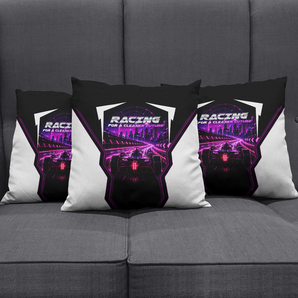 Electric Motorsport Racing Pillow Cover Futuristic Neon Formula Race Car Skyline Art