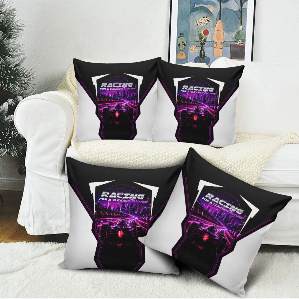 Electric Motorsport Racing Pillow Cover Futuristic Neon Formula Race Car Skyline Art