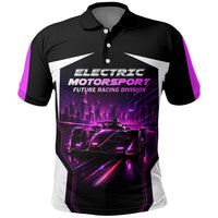 Electric Motorsport Racing Polo Shirt Futuristic Neon Formula Race Car Skyline Art