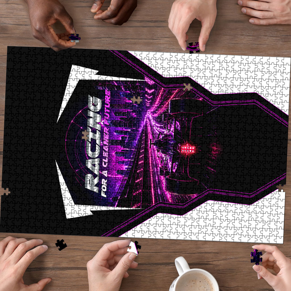 Electric Motorsport Racing Puzzle Futuristic Neon Formula Race Car Skyline Art