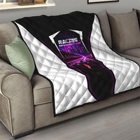 Electric Motorsport Racing Quilt Futuristic Neon Formula Race Car Skyline Art