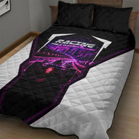 Electric Motorsport Racing Quilt Bed Set Futuristic Neon Formula Race Car Skyline Art
