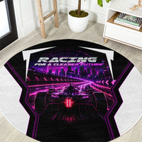 Electric Motorsport Racing Round Carpet Futuristic Neon Formula Race Car Skyline Art
