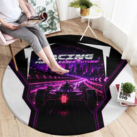 Electric Motorsport Racing Round Carpet Futuristic Neon Formula Race Car Skyline Art