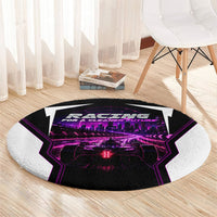 Electric Motorsport Racing Round Carpet Futuristic Neon Formula Race Car Skyline Art