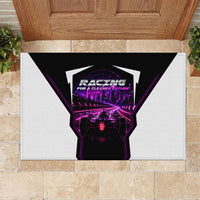 Electric Motorsport Racing Rubber Doormat Futuristic Neon Formula Race Car Skyline Art
